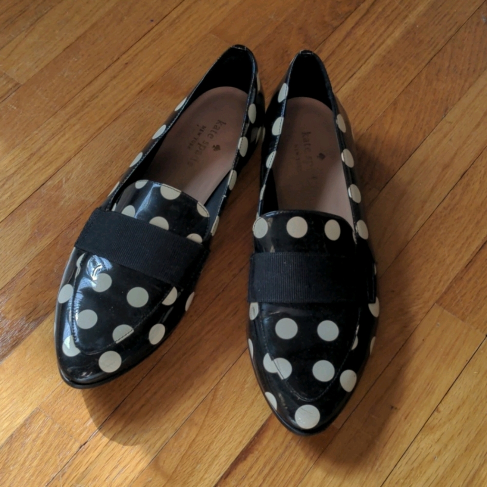 Kate Spade Black While Polka Dot Loafers